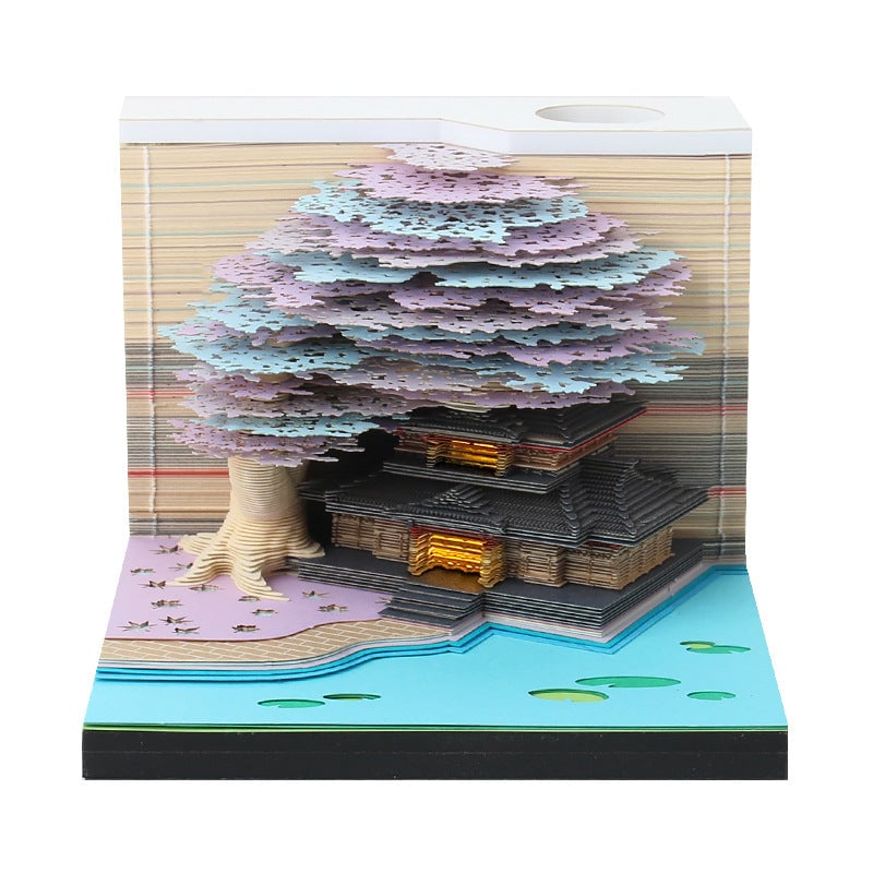 The Orienta – Handcrafted Omoshiroi Calendars Light-Up Sakura Temple Pad (Purple) / 2024