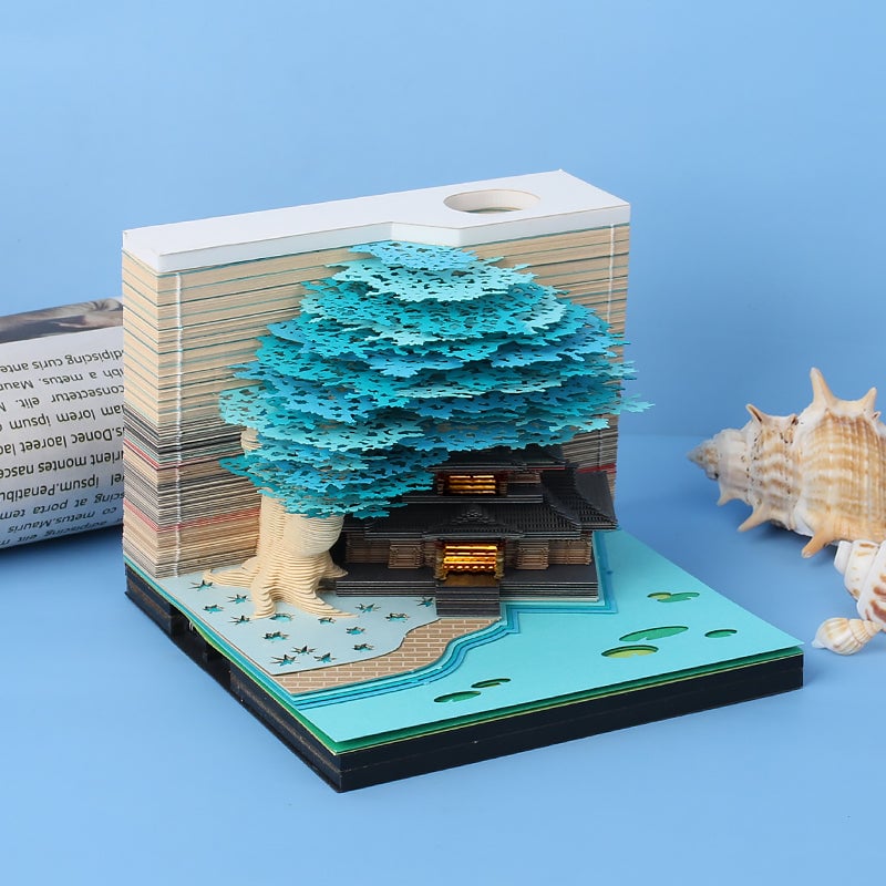 The Orienta – Handcrafted Omoshiroi Calendars Light-Up Sakura Temple Pad (Blue) / 2024