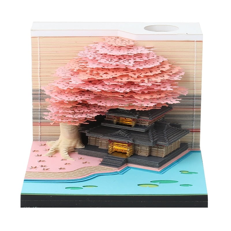 The Orienta – Handcrafted Omoshiroi Calendars Light-Up Sakura Temple Pad (Pink) / 2024