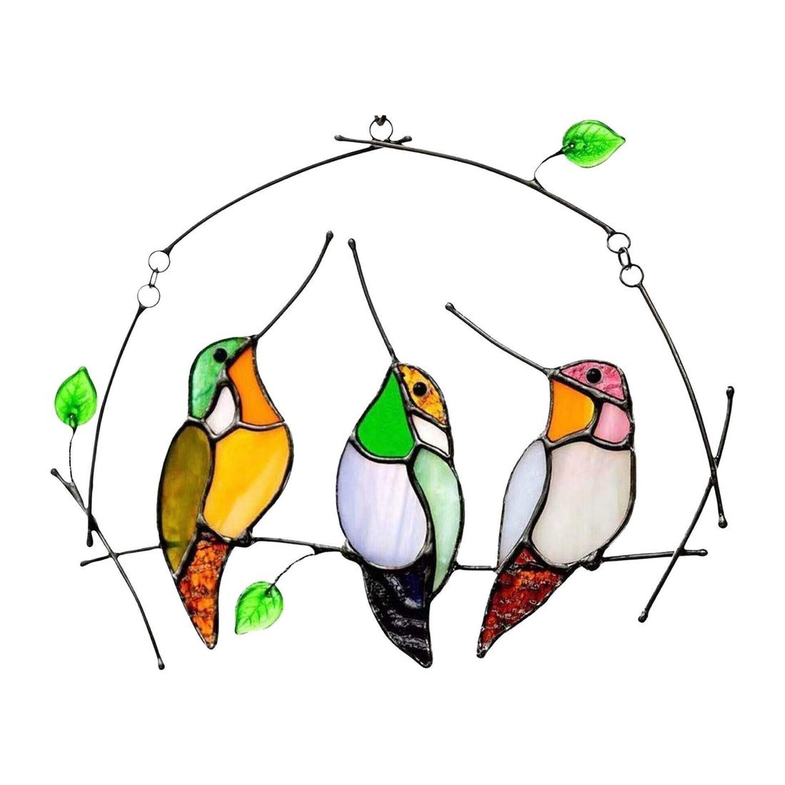 The Best Gift-Birds Stained Window Panel Hangings 3 Birds