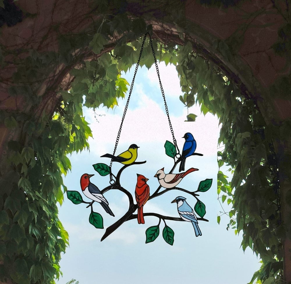 The Best Gift-Birds Stained Window Panel Hangings 6 Birds