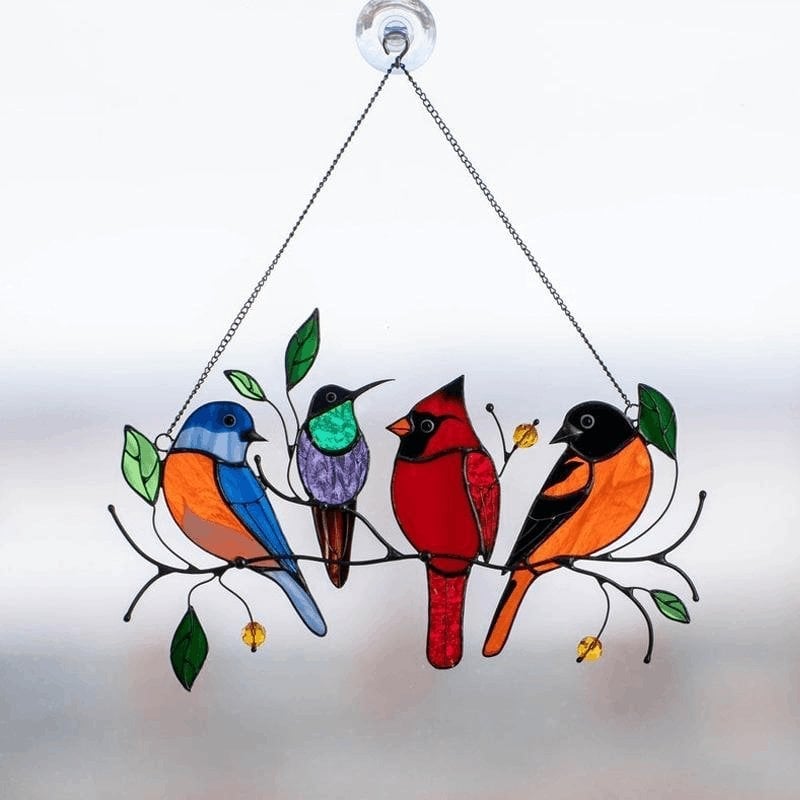 The Best Gift-Birds Stained Window Panel Hangings 4 Birds