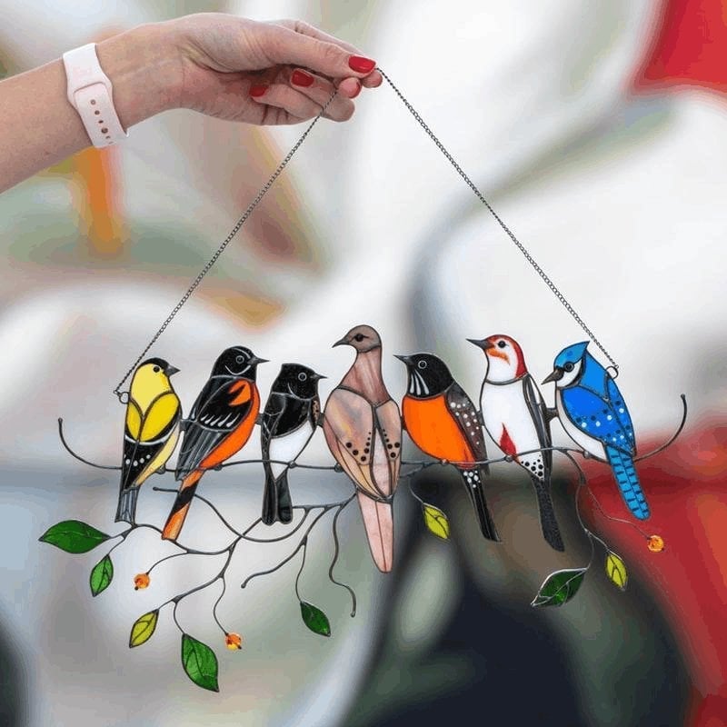 The Best Gift-Birds Stained Window Panel Hangings 7 Birds