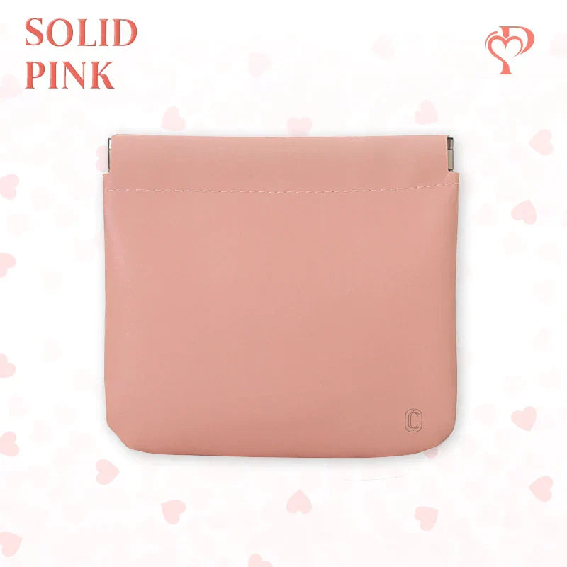 Pouchic – Snap Closure Leather Organizer Pouch Square / Pink