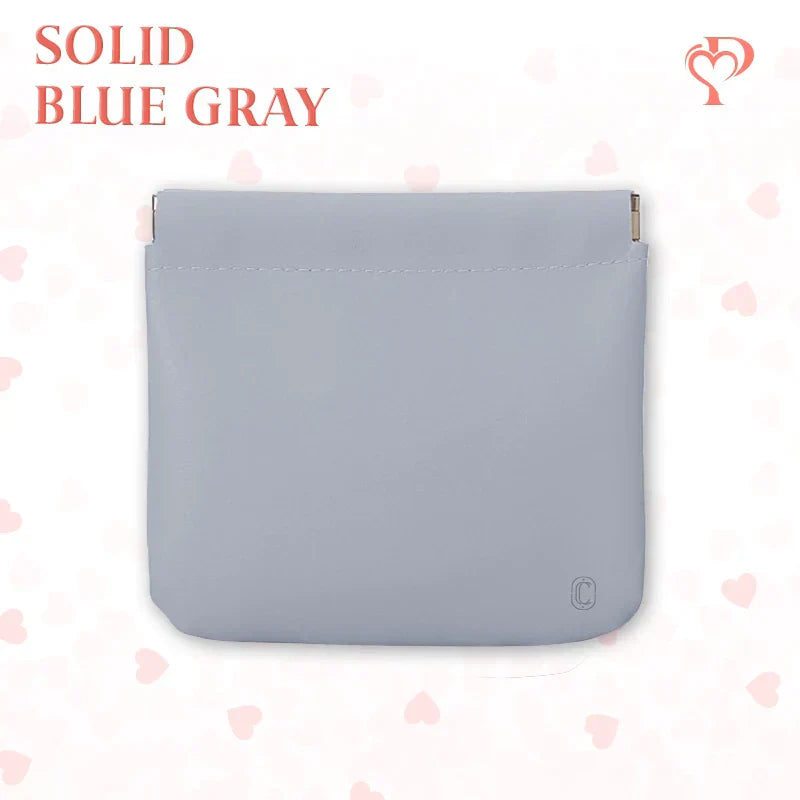 Pouchic – Snap Closure Leather Organizer Pouch Square / Blue Gray