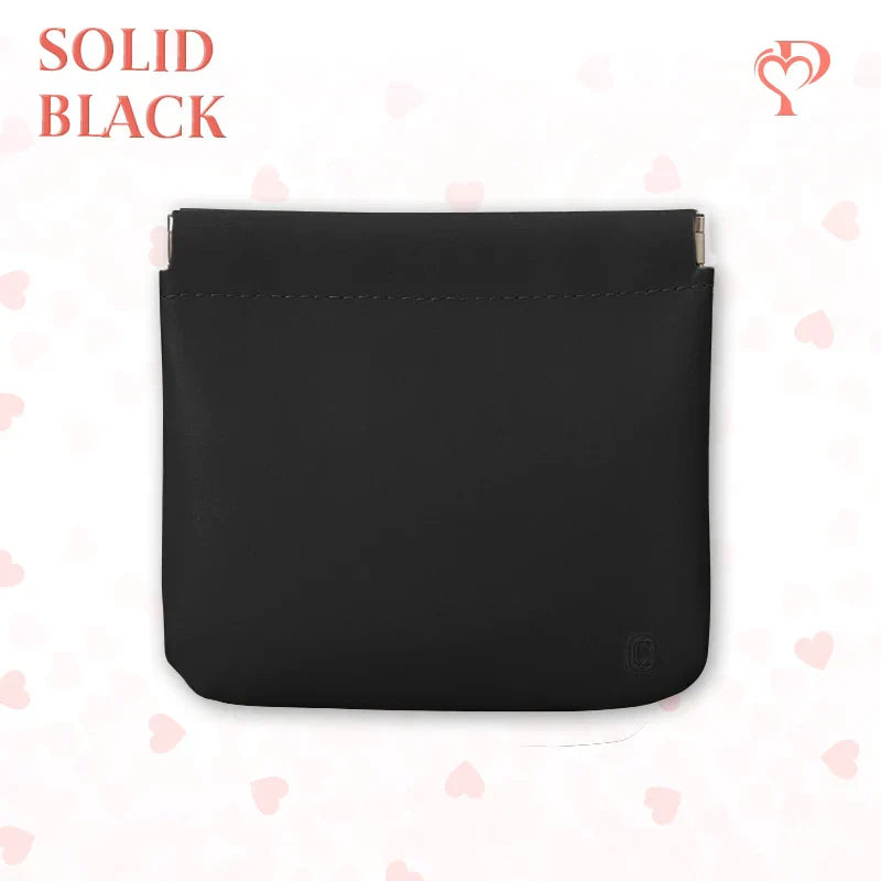 Pouchic – Snap Closure Leather Organizer Pouch Square / Black