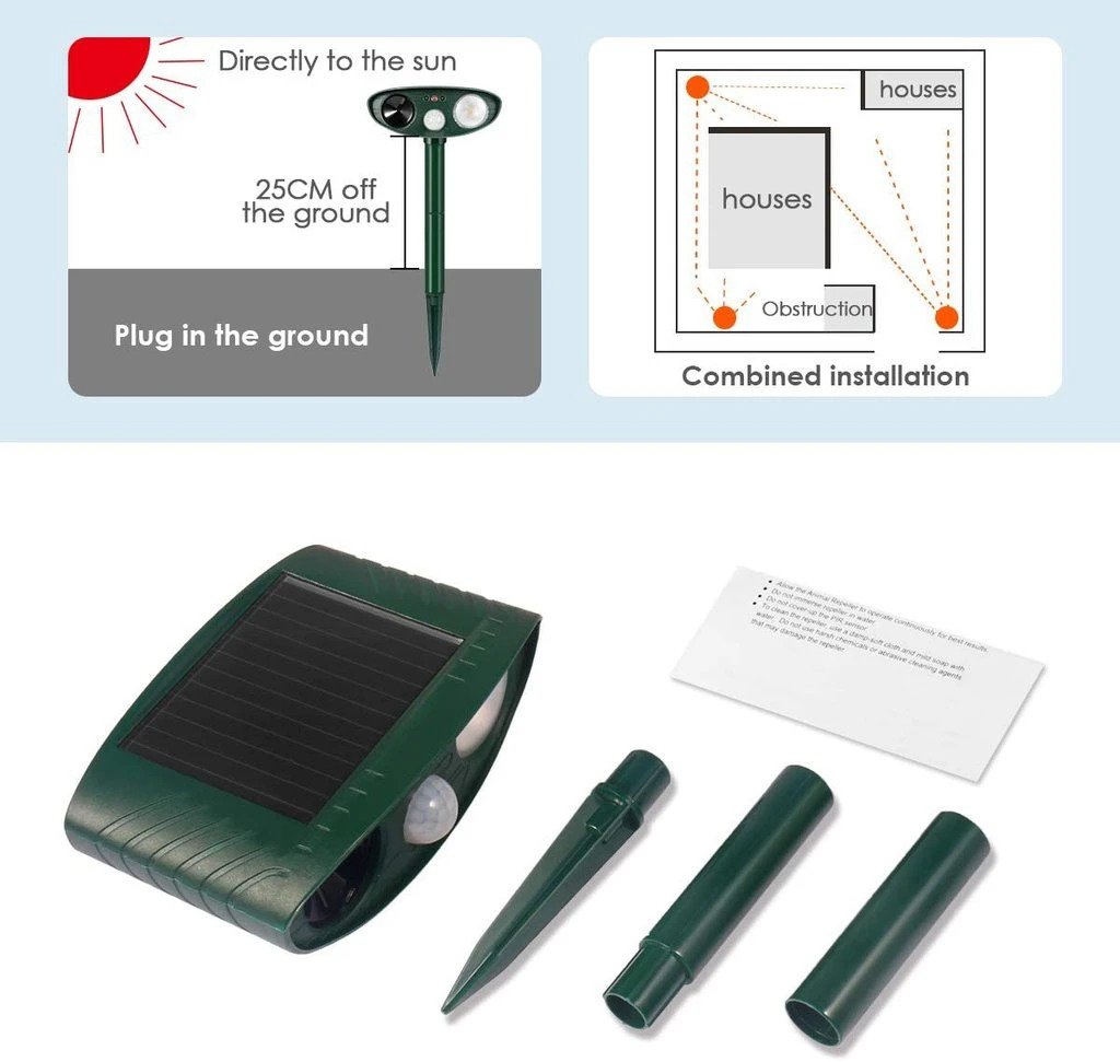 Outdoor Ultrasonic Animal Repeller - Solar Powered Animal-Repeller