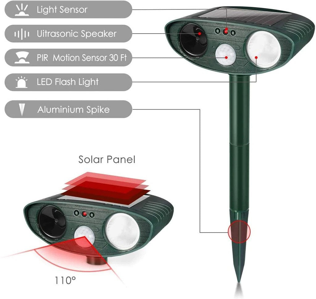 Outdoor Ultrasonic Animal Repeller - Solar Powered Animal-Repeller