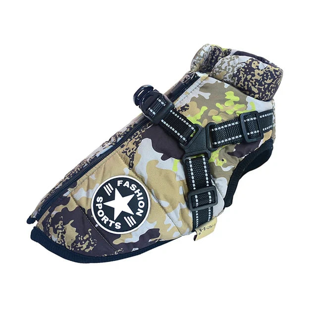 Waterproof Winter Dog Jacket With Built-In Harness Christmas Limited Edition Colour (Camouflage) / S