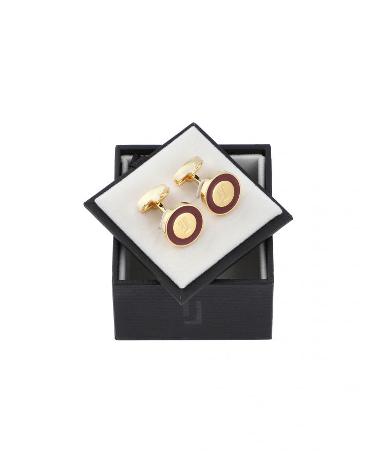 Gold with Burgundy enamel