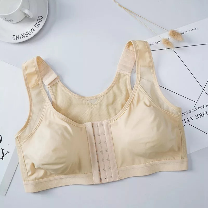 Helen Bra-Front Closure Posture Wireless Back Support Full Coverage Bra Beige / S
