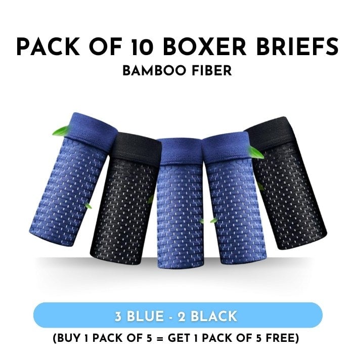 Boxhero – Pack Of 10 Bamboo Fiber Boxer Briefs Buy 5 Get M / 3 Blue - 2 Black (10 Pcs)