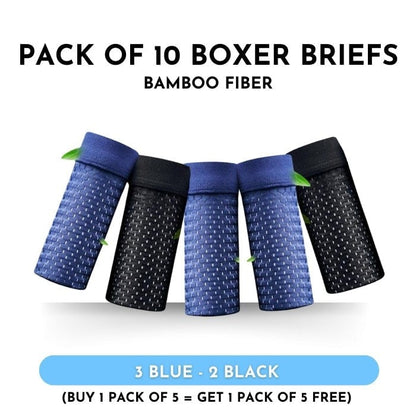 Boxhero – Pack Of 10 Bamboo Fiber Boxer Briefs Buy 5 Get M / 3 Blue - 2 Black (10 Pcs)