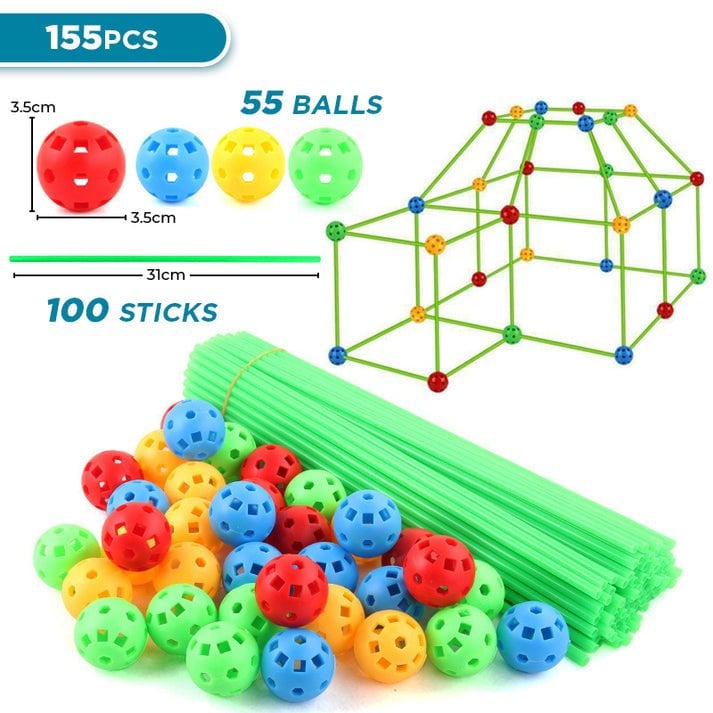 Funhub Forts 55 Balls + 100 Sticks (155 Pcs)