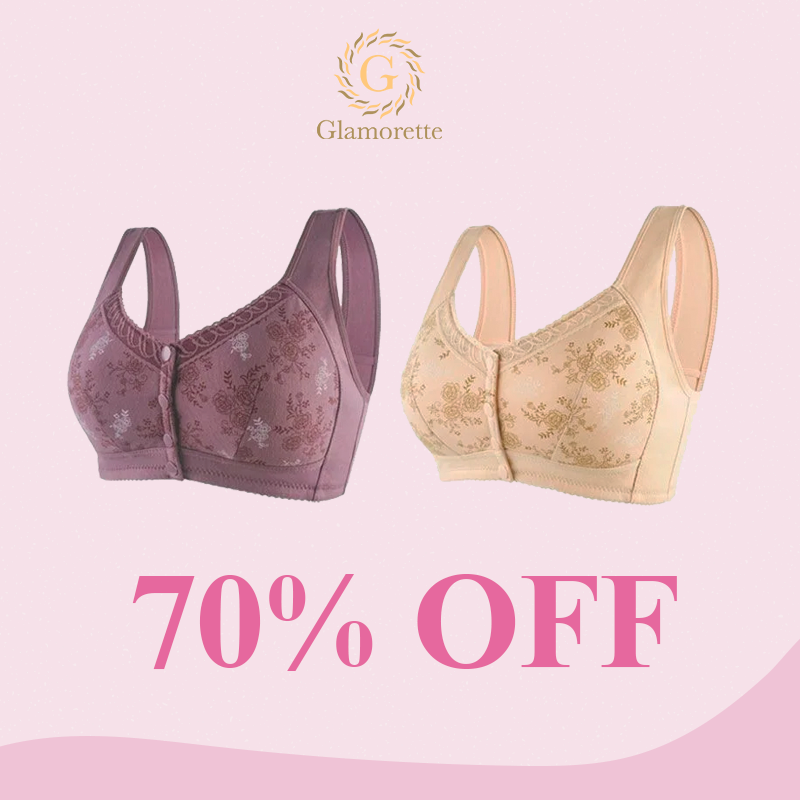 Glamorette – Cotton Front Closure Bra 70% Off Set 2 (Beige & Purple) / 2Xl