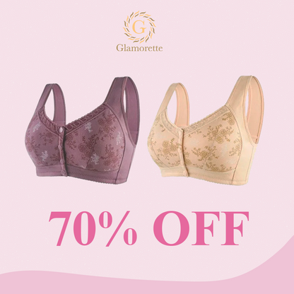 Glamorette – Cotton Front Closure Bra 70% Off Set 2 (Beige & Purple) / 2Xl