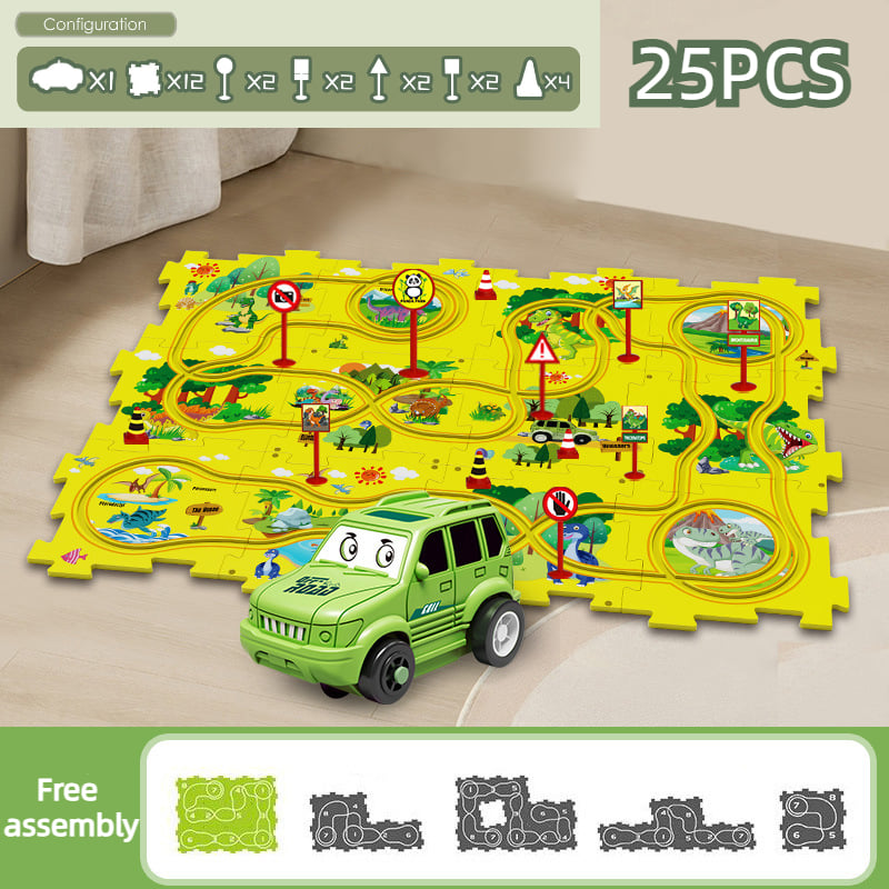 Children’s Educational Puzzle Track Car Play Set Dinosaur Land / 25Pcs