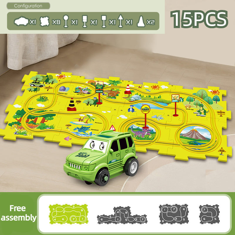 Children’s Educational Puzzle Track Car Play Set Dinosaur Land / 15Pcs