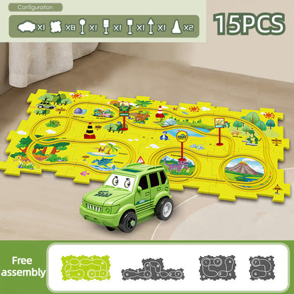 Children’s Educational Puzzle Track Car Play Set Dinosaur Land / 15Pcs