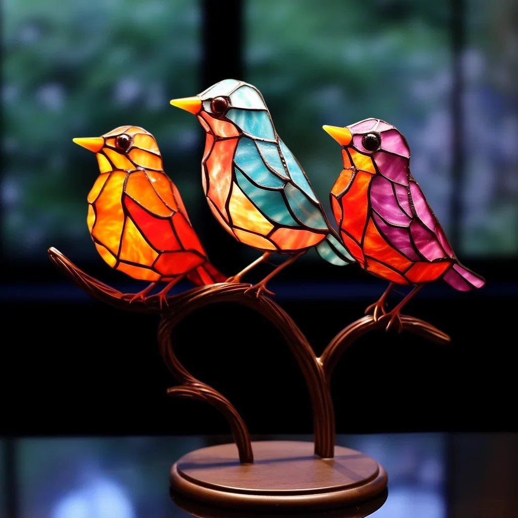 Acrylic Birds On Branch Desktop Ornaments Friendliness