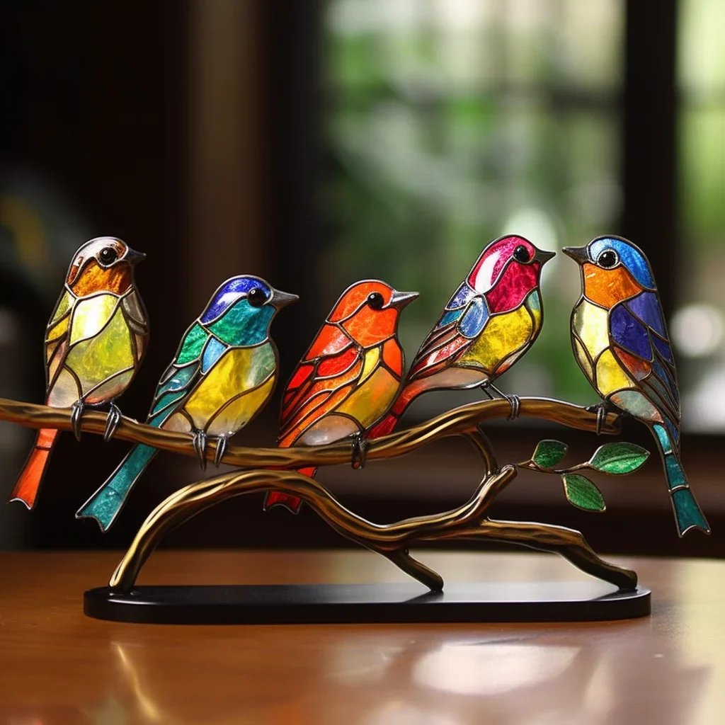 Acrylic Birds On Branch Desktop Ornaments Harmonious