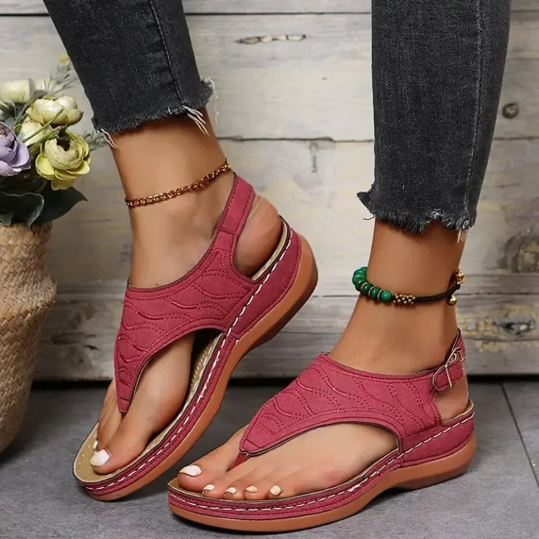 Leather Orthopedic Arch Support Sandals Diabetic Walking Red / Us 10