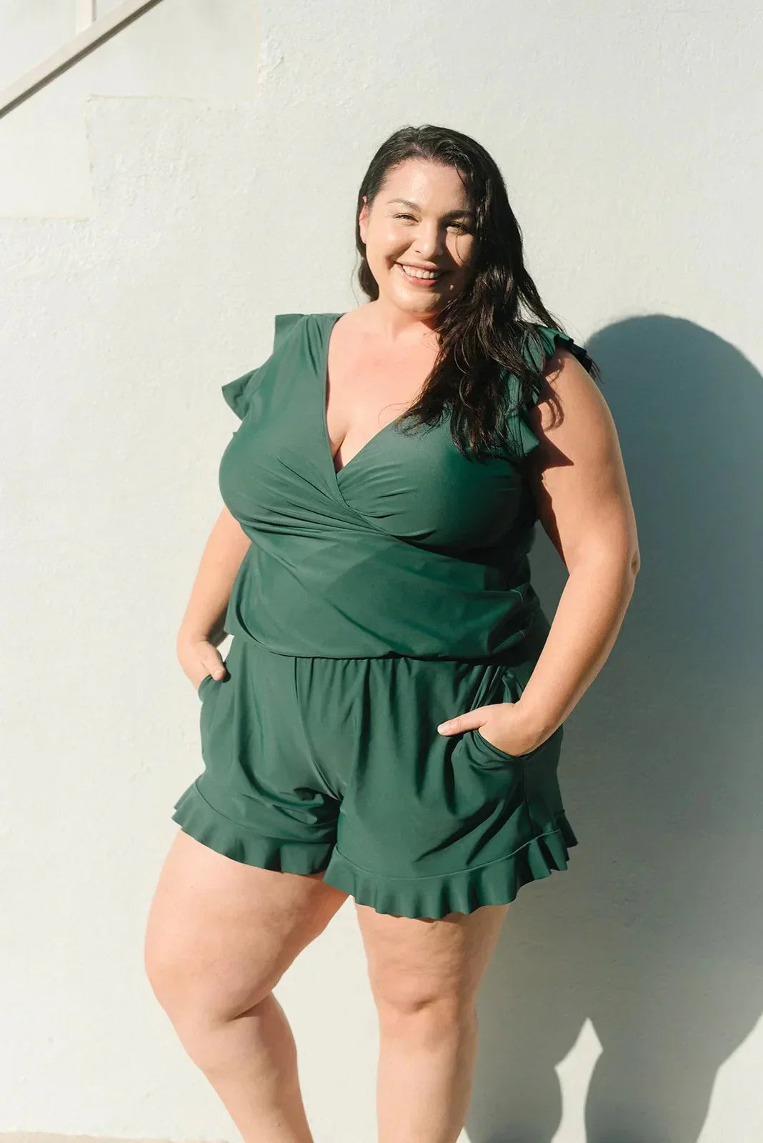 Eversocute – Swim Romper Built-In Bra Detachable Bra Cup Green / Xs