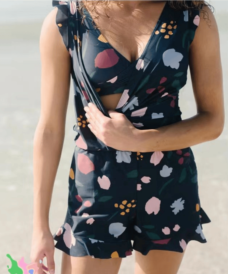 Eversocute – Swim Romper Built-In Bra Detachable Bra Cup Twilight Bouquet / Xs