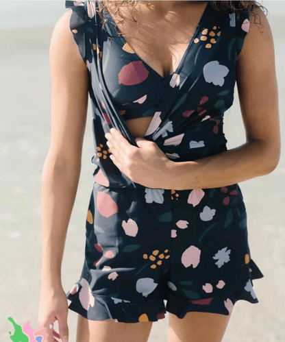 Eversocute – Swim Romper Built-In Bra Detachable Bra Cup Twilight Bouquet / Xs