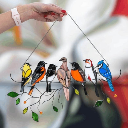 The Best Gift-Birds Stained Window Panel Hangings 7 Birds