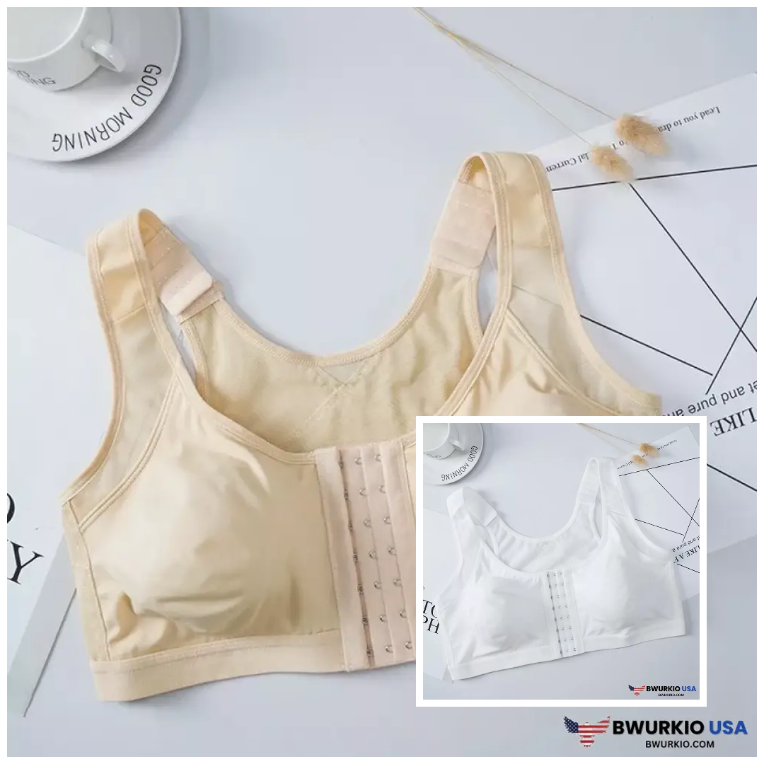Helen Bra-Front Closure Posture Wireless Back Support Full Coverage Bra Beige + White / S