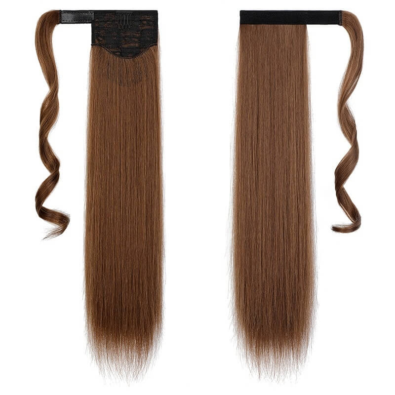 ponytail-hair-piece-extensions-clip-in-curly-fake-pony-tail 10-12# Straight (Chestnut Brown)