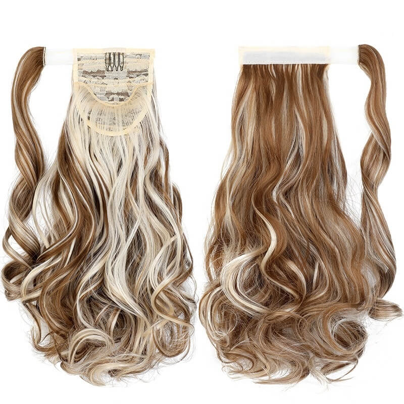ponytail-hair-piece-extensions-clip-in-curly-fake-pony-tail 27H613 Curly (Blonde With Highlights)