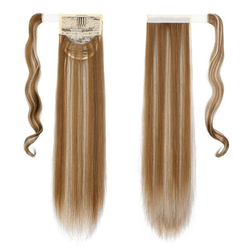 ponytail-hair-piece-extensions-clip-in-curly-fake-pony-tail 27H613 Straight (Blonde With Highlights)