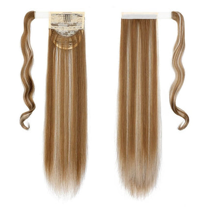 ponytail-hair-piece-extensions-clip-in-curly-fake-pony-tail 27H613 Straight (Blonde With Highlights)