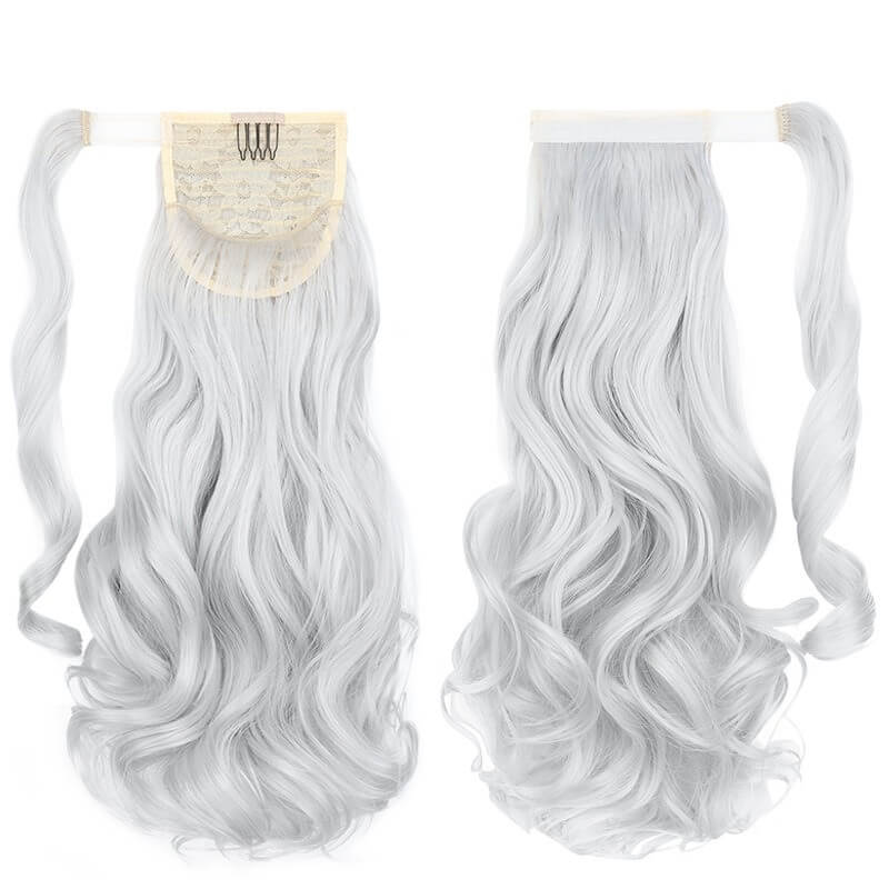 ponytail-hair-piece-extensions-clip-in-curly-fake-pony-tail Silver Gray Curly (Silver Gray)