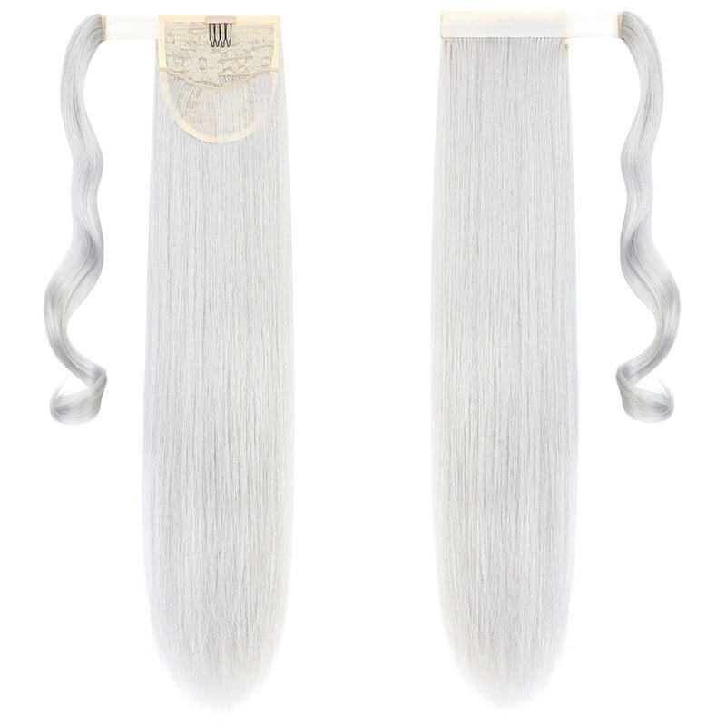 ponytail-hair-piece-extensions-clip-in-curly-fake-pony-tail Silver Gray Staright (Silver Gray)
