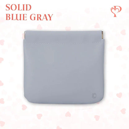 Pouchic – Snap Closure Leather Organizer Pouch Square / Blue Gray