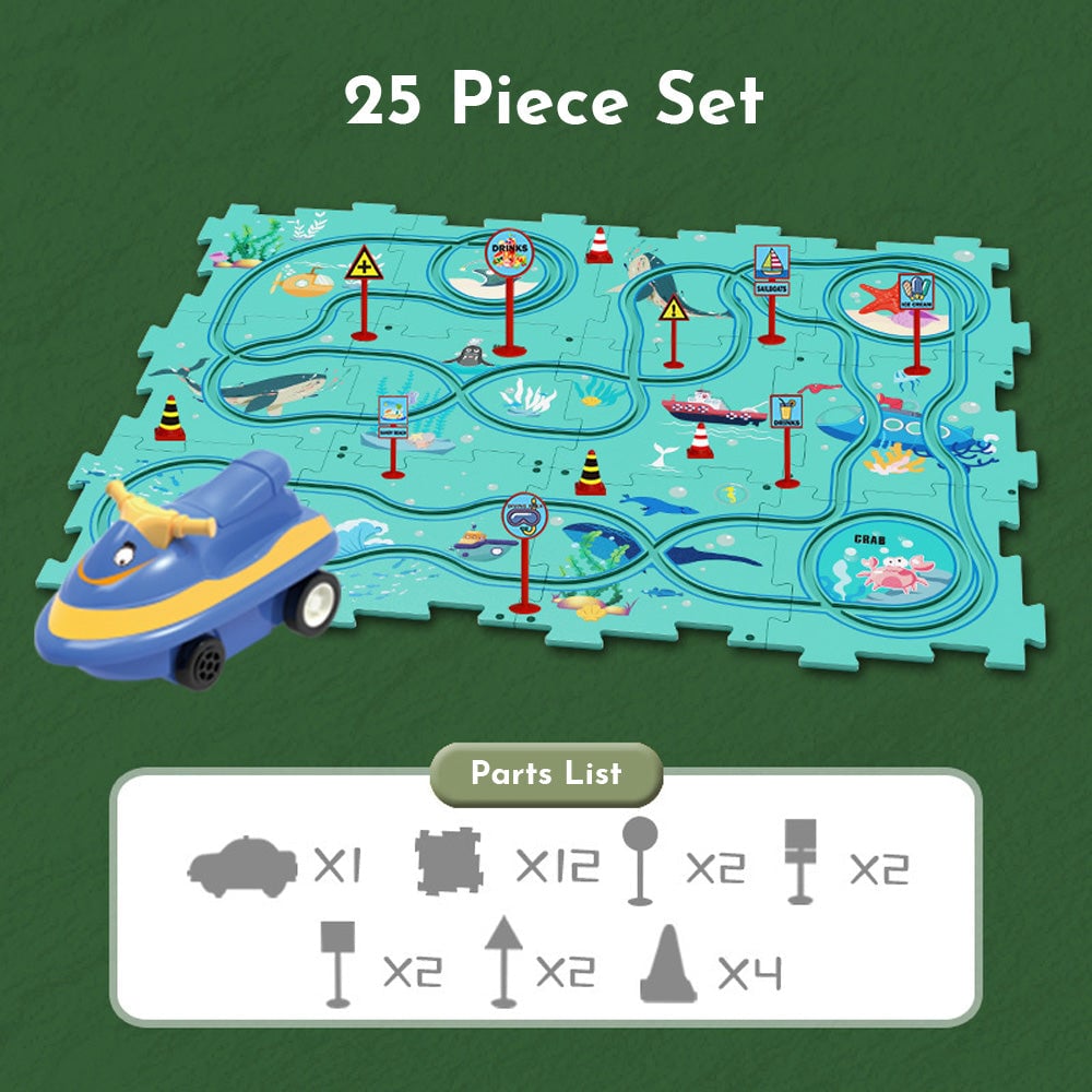 Puzzleracer Kids Car Track Set Sea / 25 Piece