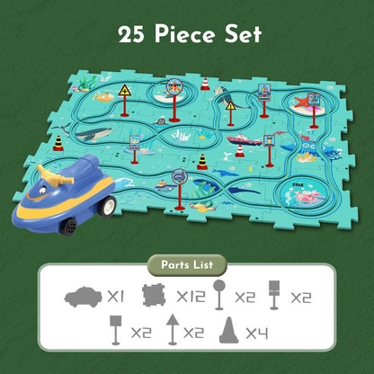 Puzzleracer Kids Car Track Set Sea / 25 Piece