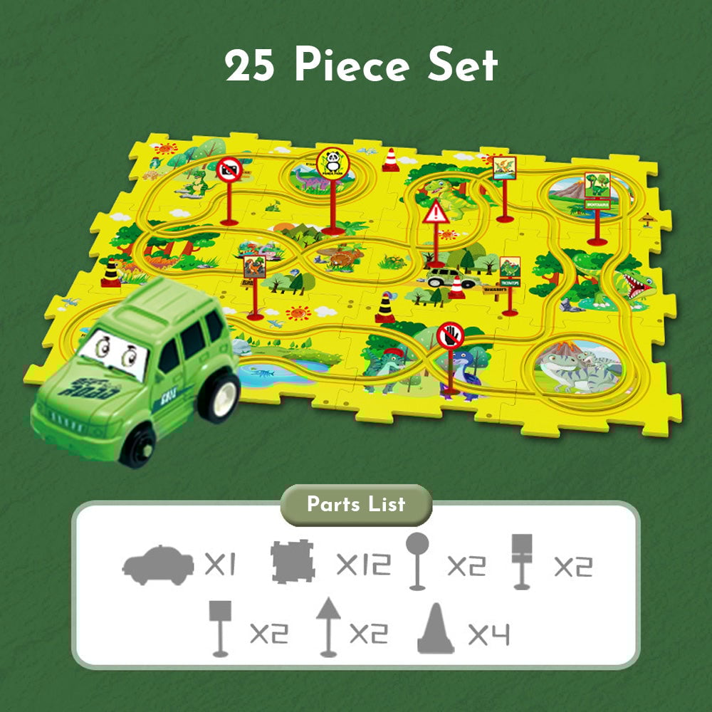Puzzleracer Kids Car Track Set Dinosaur / 25 Piece