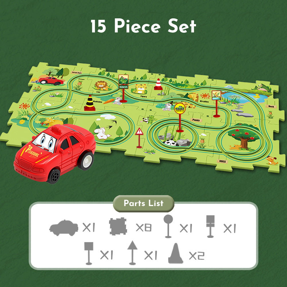 Puzzleracer Kids Car Track Set Forest / 15 Piece