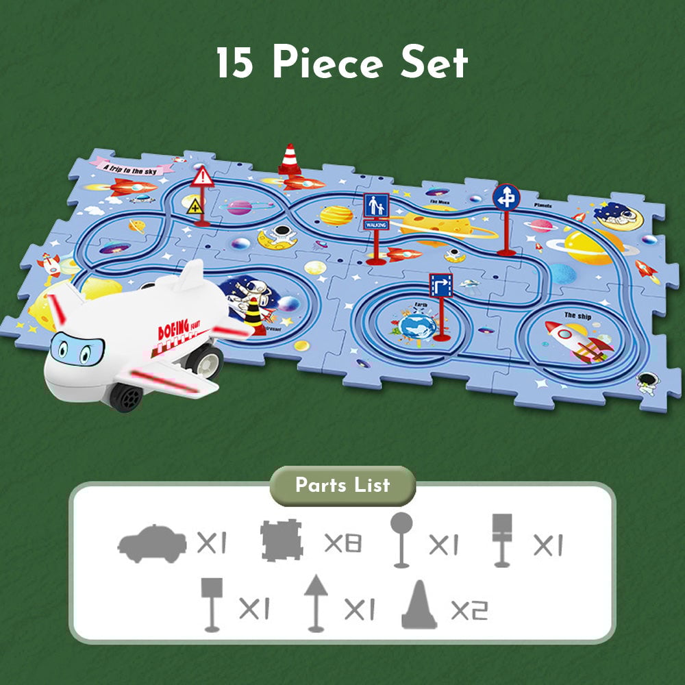 Puzzleracer Kids Car Track Set Space / 15 Piece