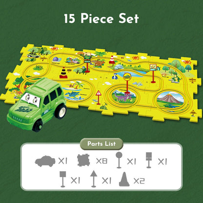 Puzzleracer Kids Car Track Set Dinosaur / 15 Piece