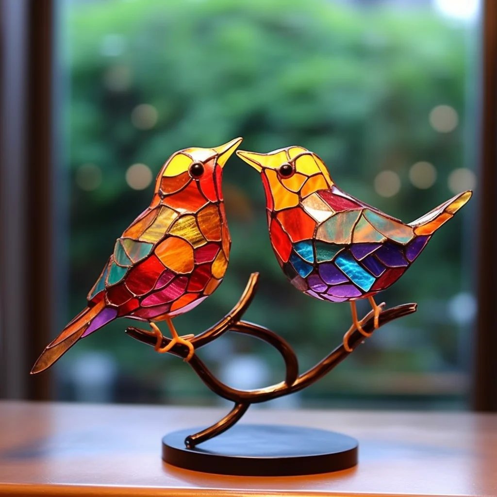 Stained Glass Birds On Branch Desktop Ornaments Love