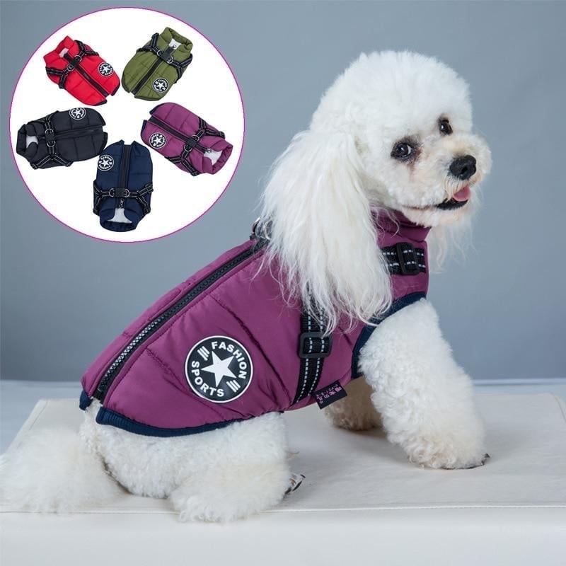 Waterproof Winter Dog Jacket With Built-In Harness