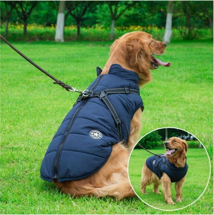 Waterproof Winter Dog Jacket With Built-In Harness Navy Blue / S